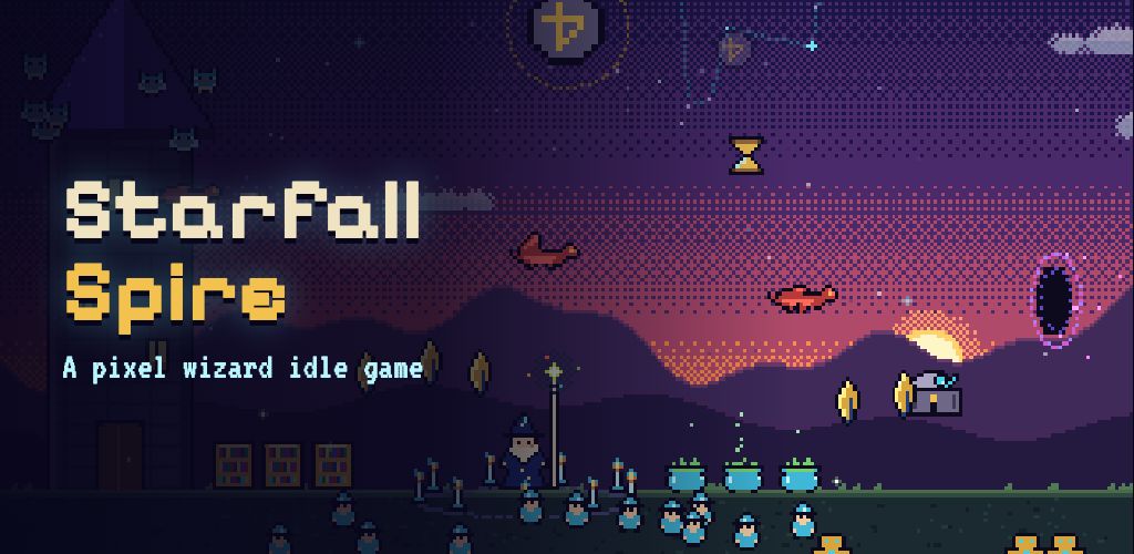 A wizard's tower under a starry sky, surrounded by familiars